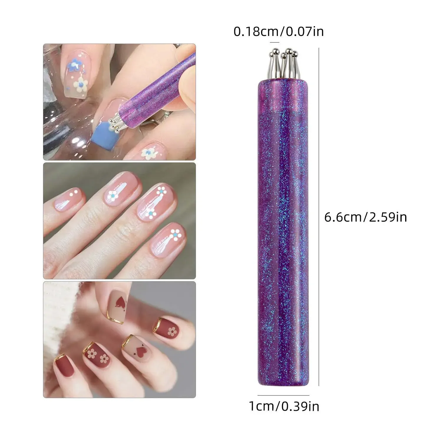 Stylo multi-usages en forme de fleur à 5 pétales pour nail art, stylo à strass pour ongles en acrylique, outils de marbrage et de dessin 10