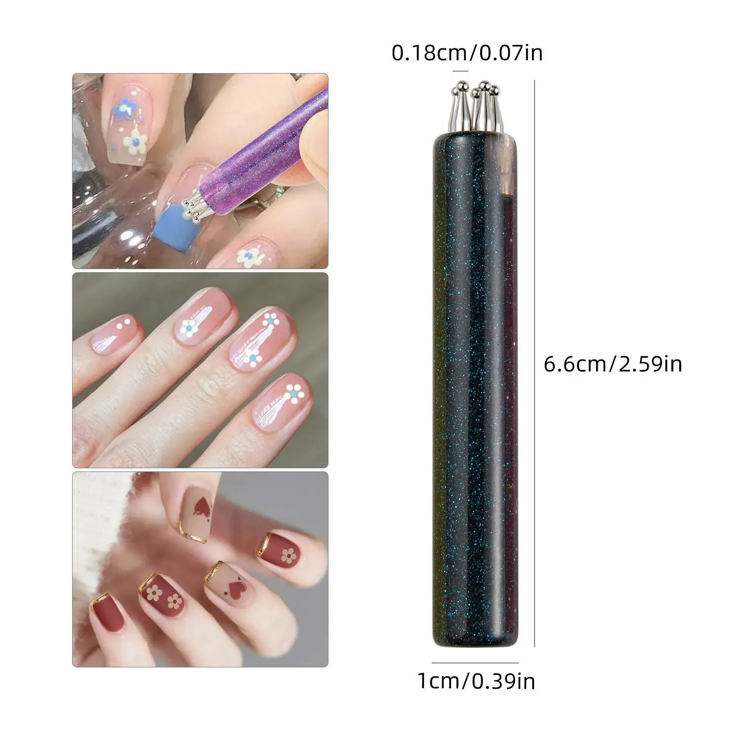 Stylo multi-usages en forme de fleur à 5 pétales pour nail art, stylo à strass pour ongles en acrylique, outils de marbrage et de dessin 8
