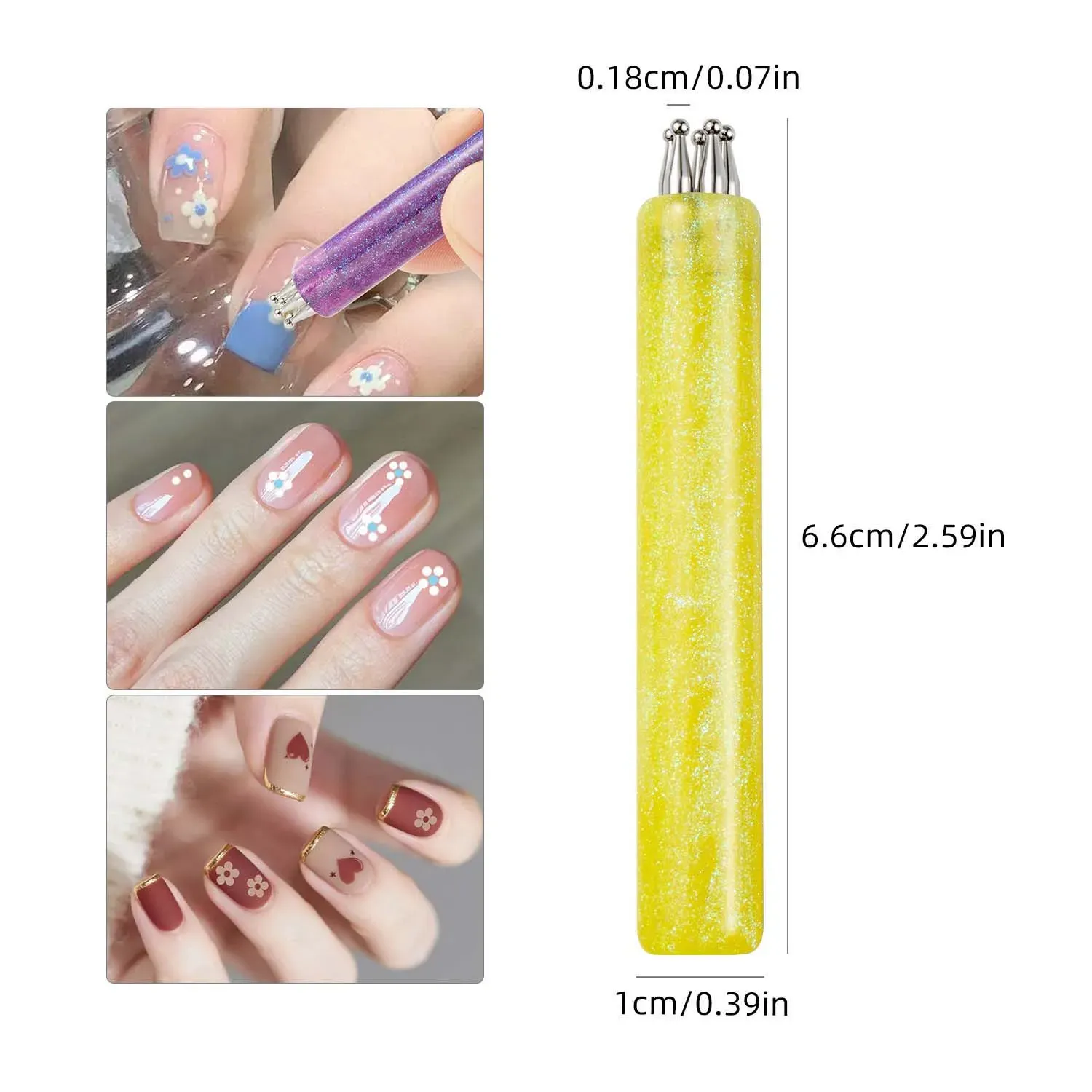 Stylo multi-usages en forme de fleur à 5 pétales pour nail art, stylo à strass pour ongles en acrylique, outils de marbrage et de dessin 9