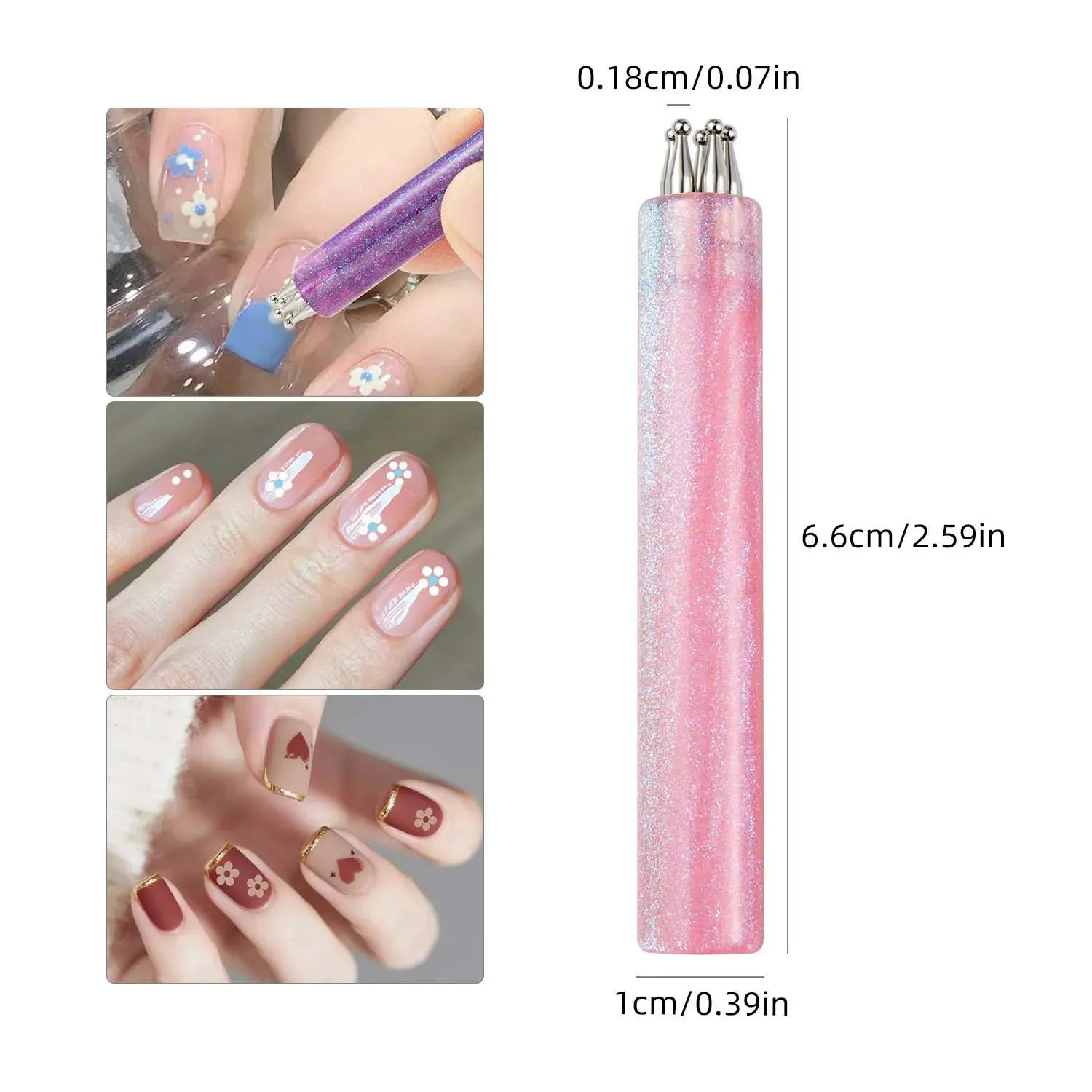 Stylo multi-usages en forme de fleur à 5 pétales pour nail art, stylo à strass pour ongles en acrylique, outils de marbrage et de dessin 7