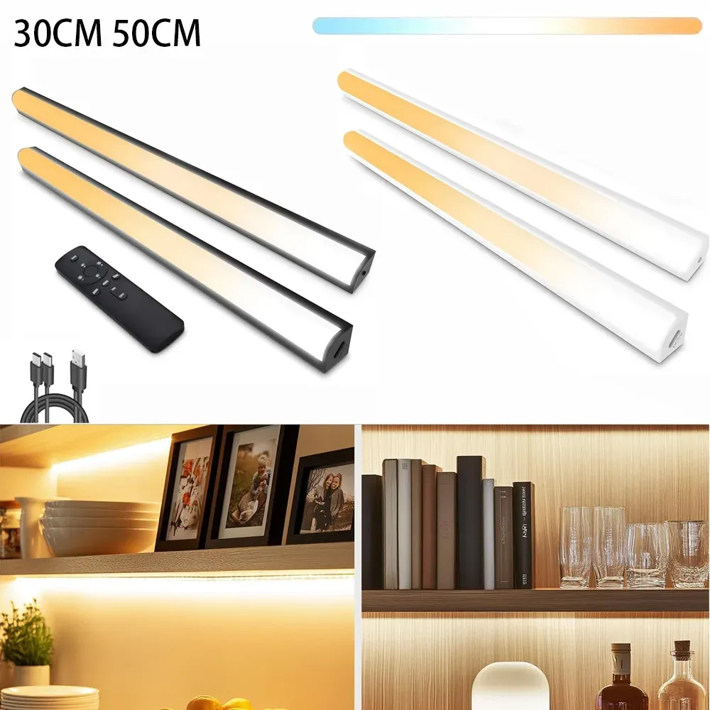Éclairage sous-armoire rechargeable 30 cm et 50 cm, à 3 couleurs (CCT) et intensité variable, avec télécommande, pour cuisine, armoire et escalier