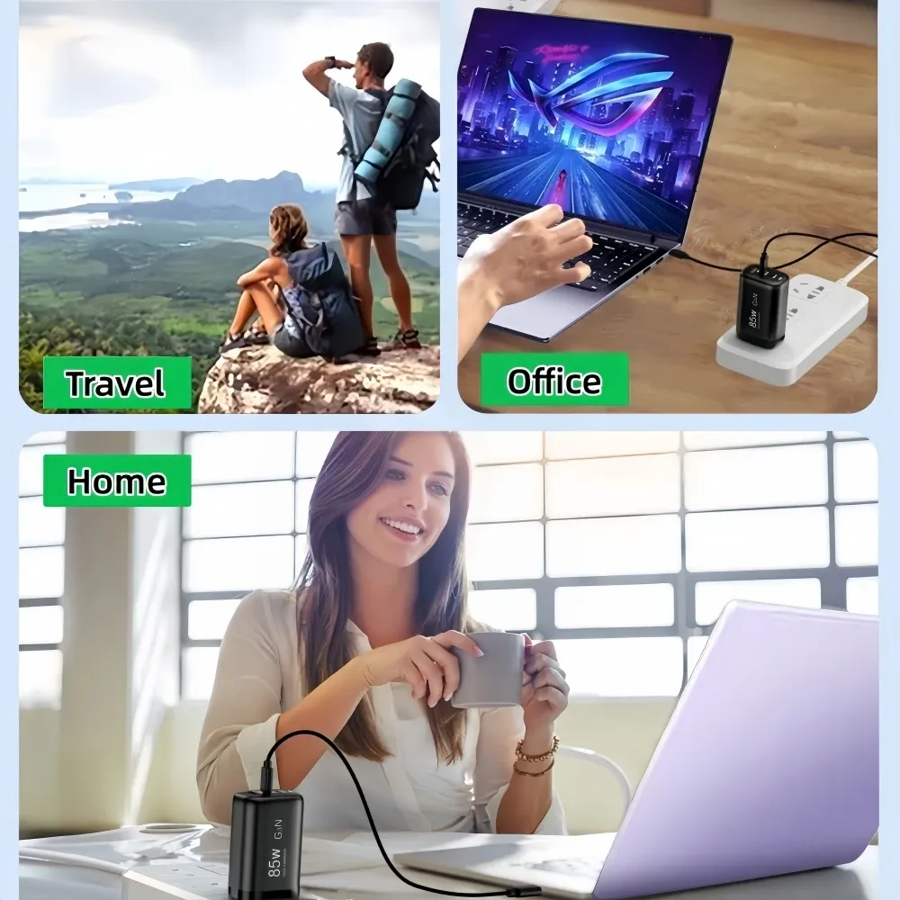 Chargeur USB-C GaN 85 W à charge rapide PD/PPS pour ordinateur portable, iPad et smartphones Samsung, Xiaomi et iPhone 5
