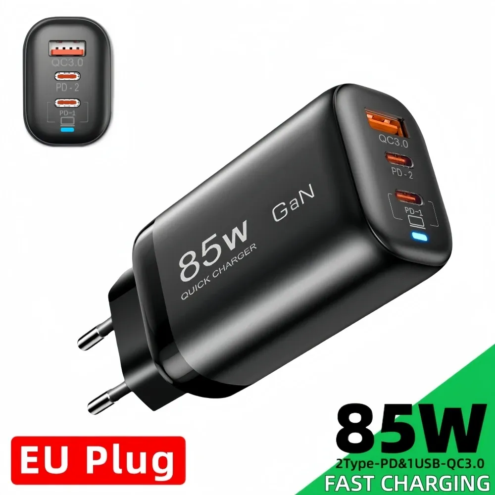 Chargeur USB-C GaN 85 W à charge rapide PD/PPS pour ordinateur portable, iPad et smartphones Samsung, Xiaomi et iPhone 10