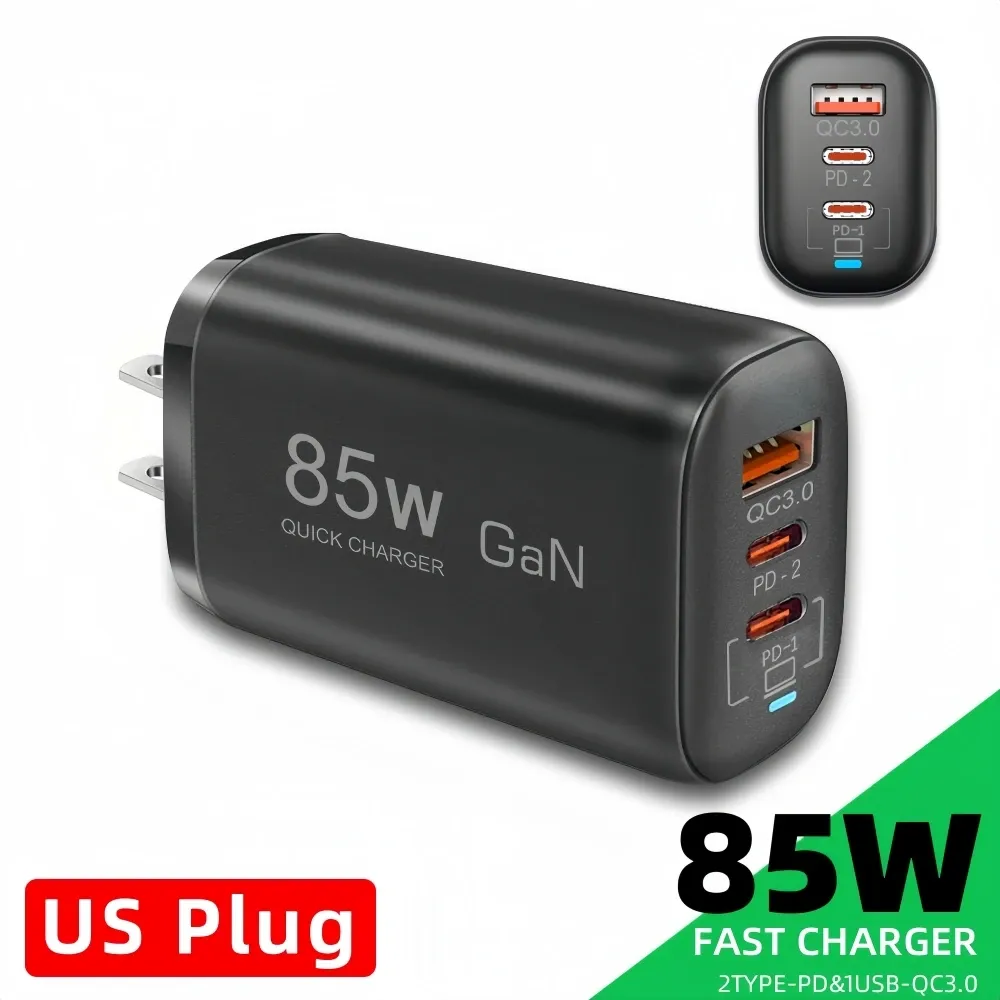 Chargeur USB-C GaN 85 W à charge rapide PD/PPS pour ordinateur portable, iPad et smartphones Samsung, Xiaomi et iPhone 9