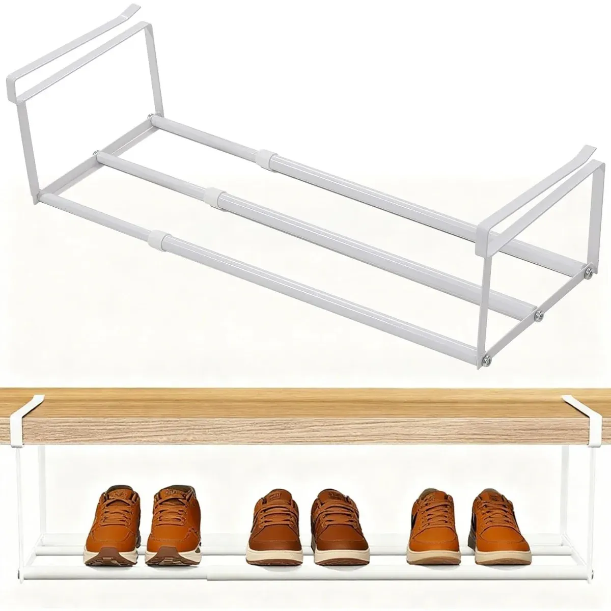 Étagère à chaussures réglable à poser sous une étagère, organisateur superposable compact, panier suspendu pour armoire 1