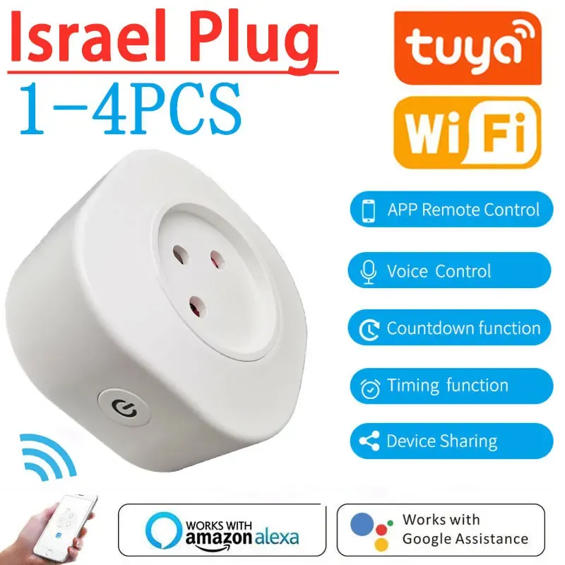 Prise connectée Wi-Fi intelligente 16 A, norme israélienne, compatible Alexa, Google Home et Assistant, contrôlable via l'application Tuya Smart Life