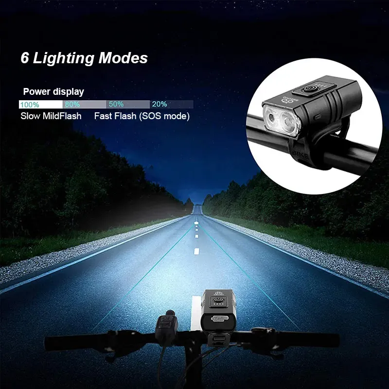 Lampe avant de vélo USB rechargeable, éclairage LED pour VTT 2