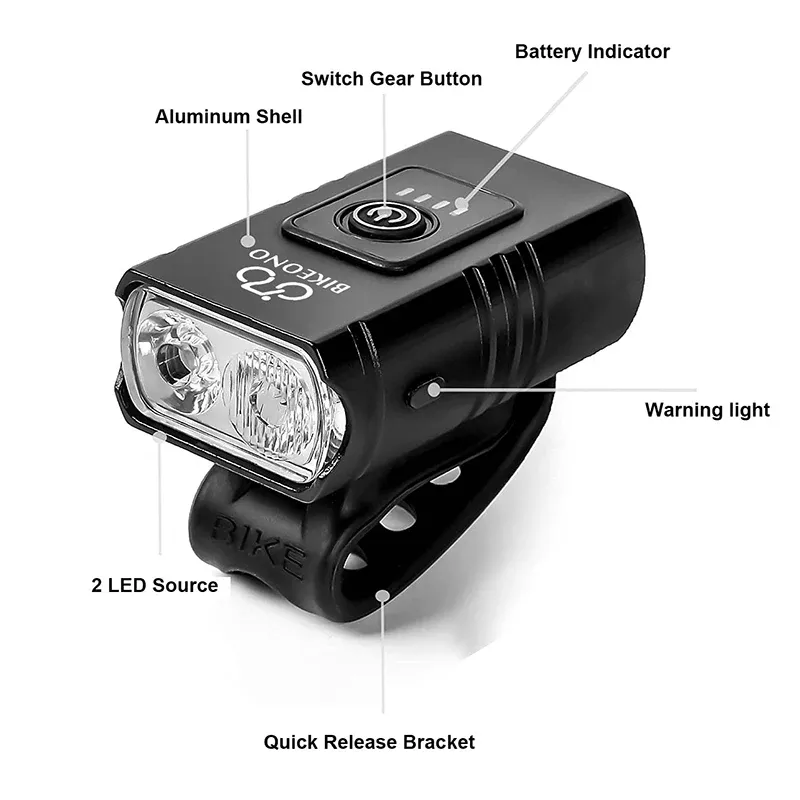Lampe avant de vélo USB rechargeable, éclairage LED pour VTT 4