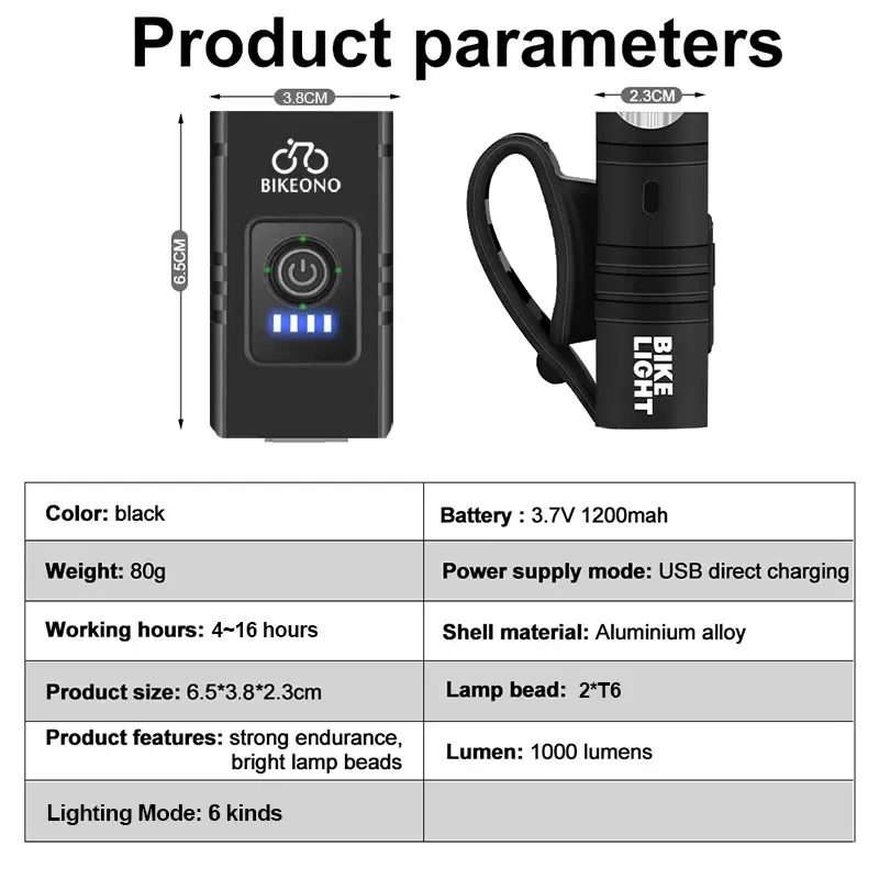 Lampe avant de vélo USB rechargeable, éclairage LED pour VTT 5