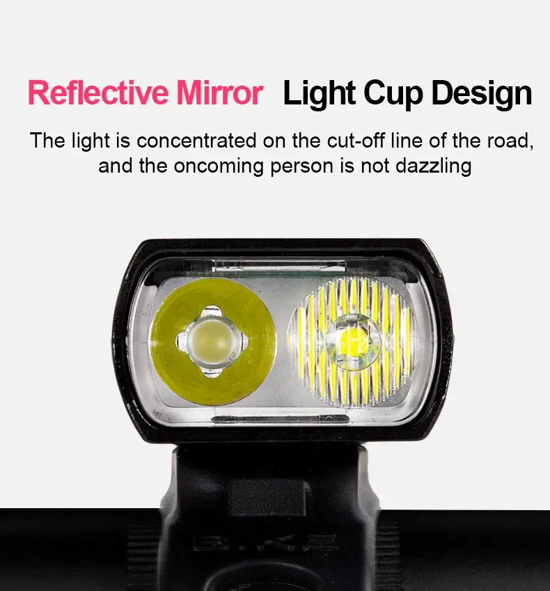 Lumière de vélo USB rechargeable, vue de face