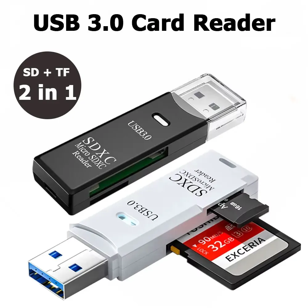 Lecteur de carte USB 3.0/2.0 haute vitesse, compatible TF et SD, pour ordinateur, tablette, appareil photo et ordinateur portable, multifonction 2 en 1