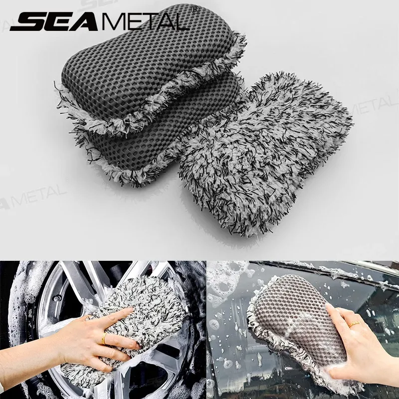 SEAMETAL Éponge de Lavage Automobile en Microfibre Double Face Sans Rayures, avec Brosse de Nettoyage de Roue et Dépoussiéreur - Image 1