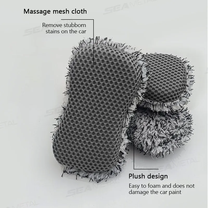 SEAMETAL Éponge de Lavage Automobile en Microfibre Double Face Sans Rayures, avec Brosse de Nettoyage de Roue et Dépoussiéreur 3