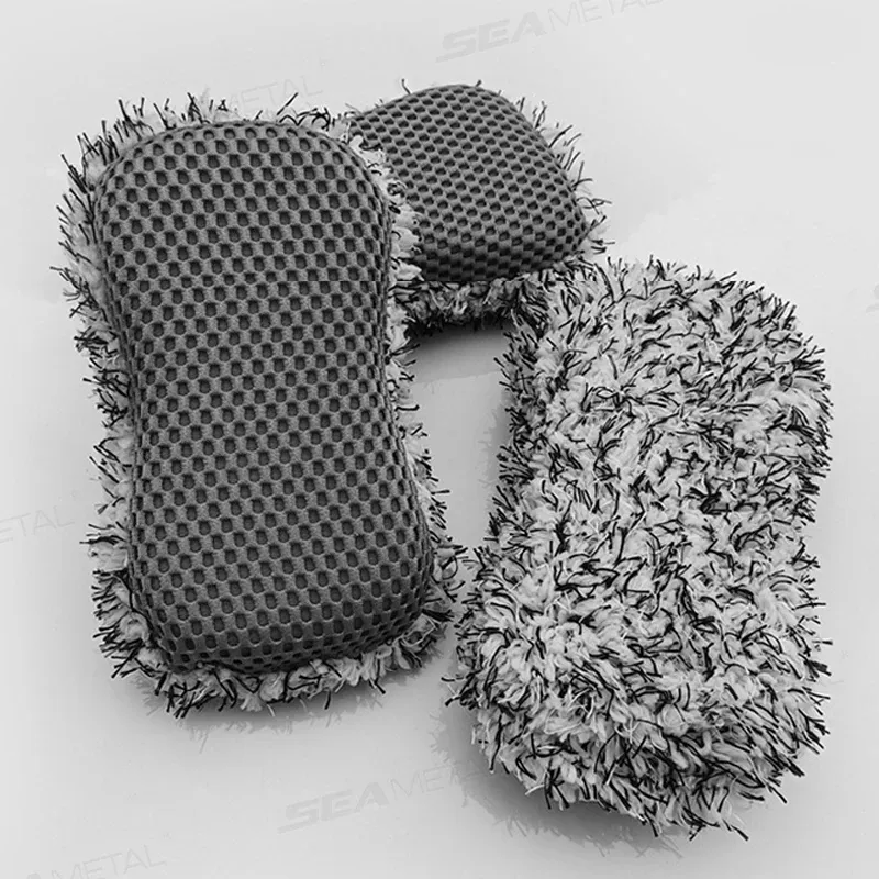 SEAMETAL Éponge de Lavage Automobile en Microfibre Double Face Sans Rayures, avec Brosse de Nettoyage de Roue et Dépoussiéreur 6