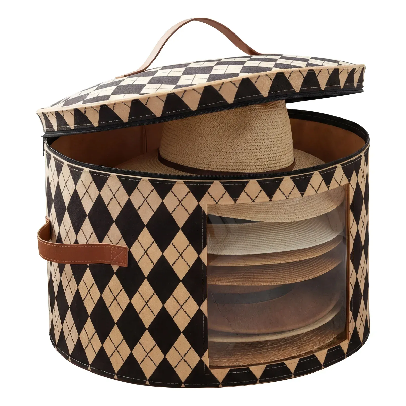 Boîte de rangement pour chapeaux, grande boîte circulaire pliable en feutre avec fermeture éclair, couvercle anti-poussière, boîte de voyage pour casquettes, organisateur de garde-robe - Image 1