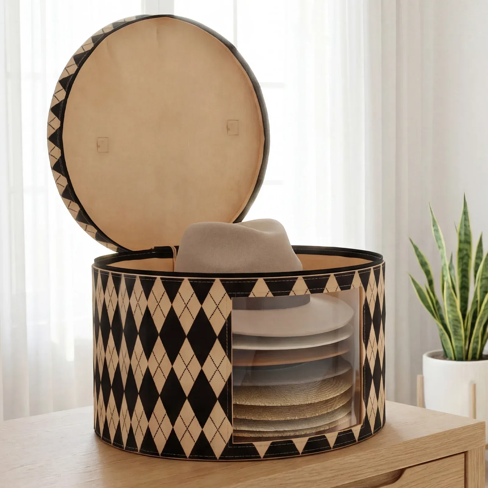 Boîte de rangement pour chapeaux, grande boîte circulaire pliable en feutre avec fermeture éclair, couvercle anti-poussière, boîte de voyage pour casquettes, organisateur de garde-robe 2