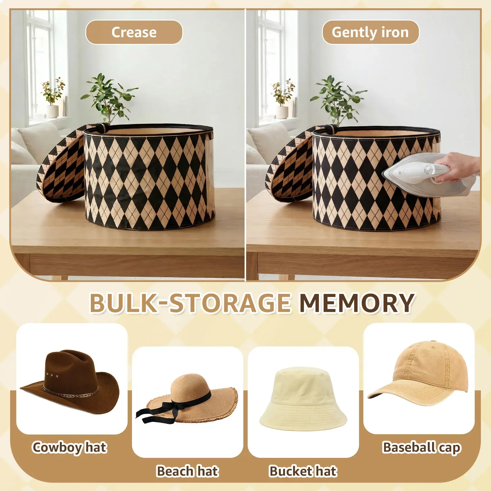 Boîte de rangement pour chapeaux, grande boîte circulaire pliable en feutre avec fermeture éclair, couvercle anti-poussière, boîte de voyage pour casquettes, organisateur de garde-robe 5