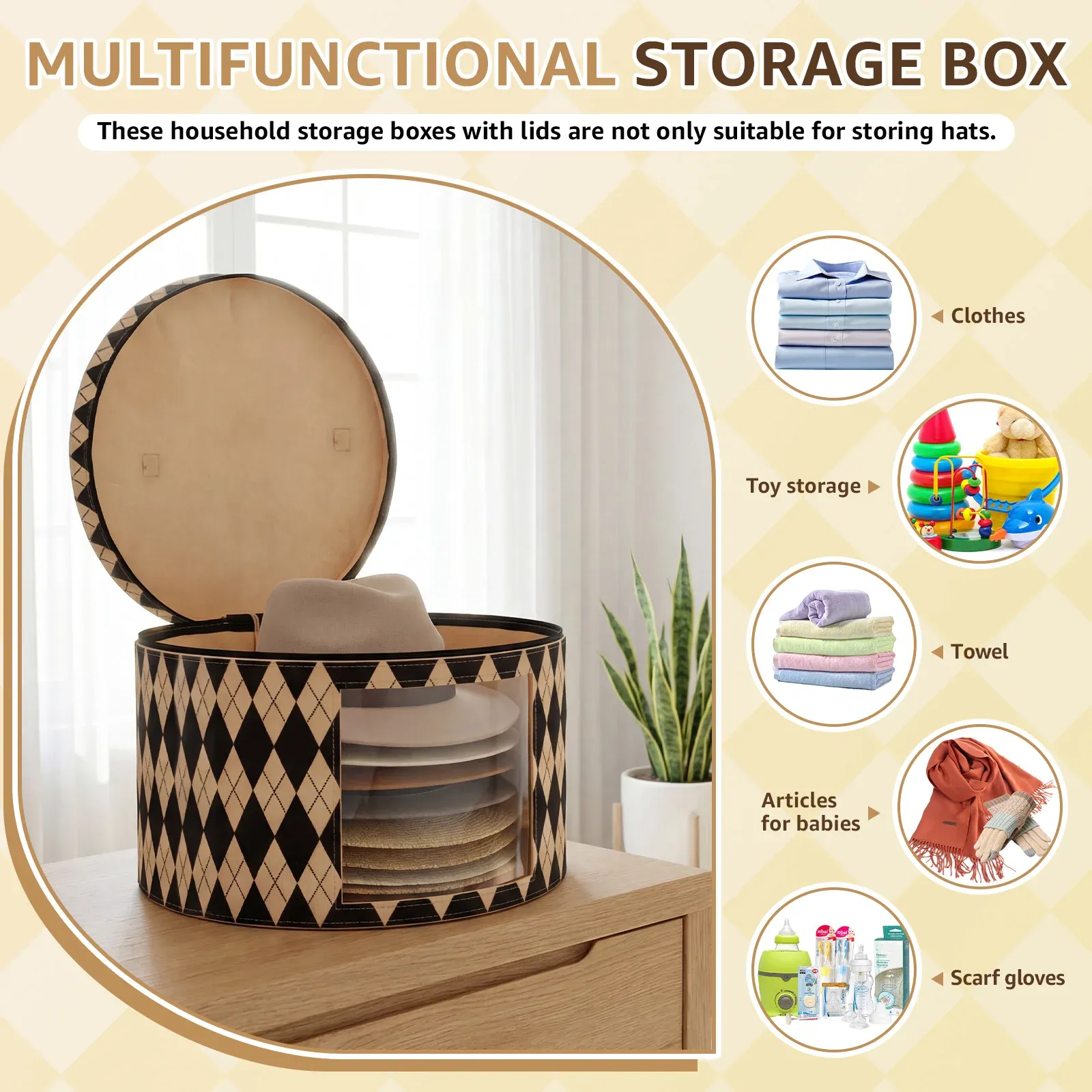 Boîte de rangement pour chapeaux, ambiance dressing