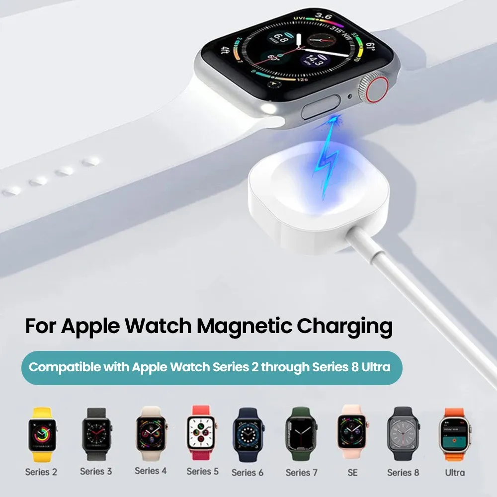 Câble de charge magnétique 1 m pour Apple Watch Series 11, 10, 9, 8, 7, 6, 5, 4, 3, 2, SE et Ultra, USB et USB-C, chargeur sans fil magnétique pour iWatch 2