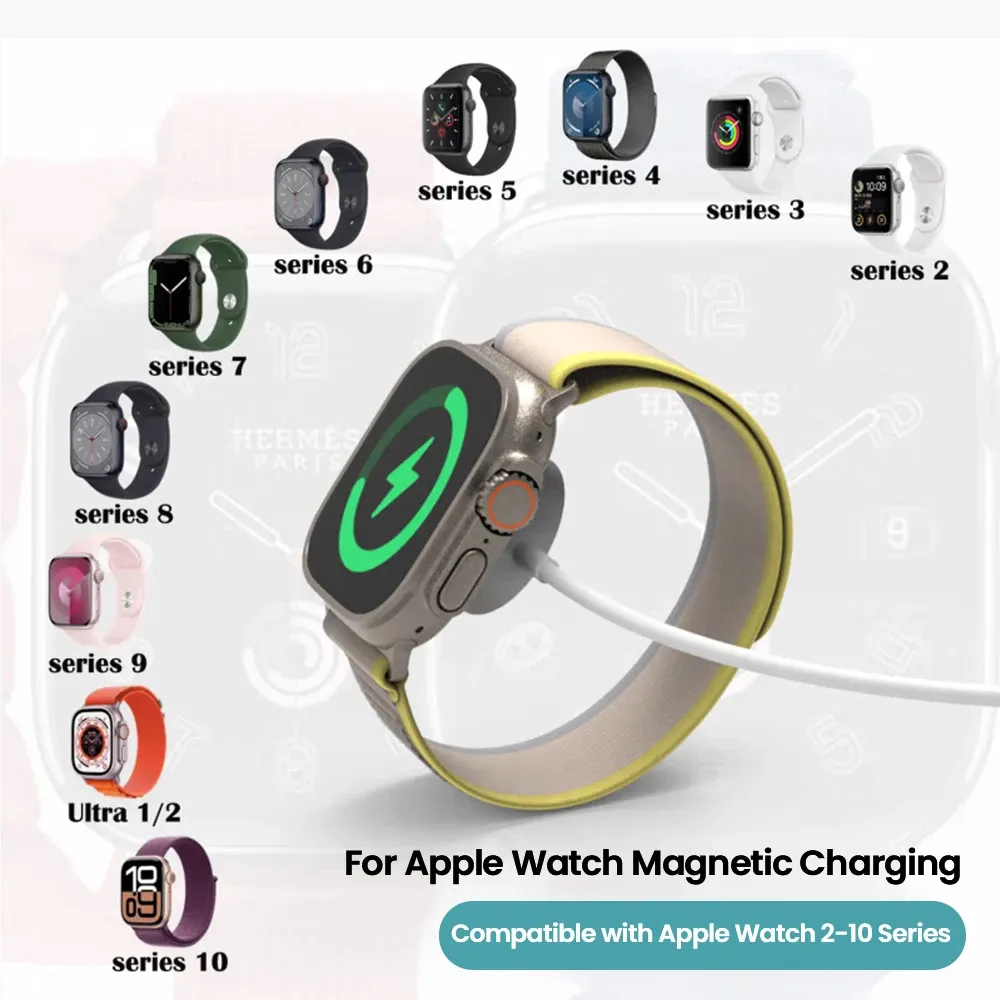 Câble de charge magnétique 1 m pour Apple Watch Series 11, 10, 9, 8, 7, 6, 5, 4, 3, 2, SE et Ultra, USB et USB-C, chargeur sans fil magnétique pour iWatch 3