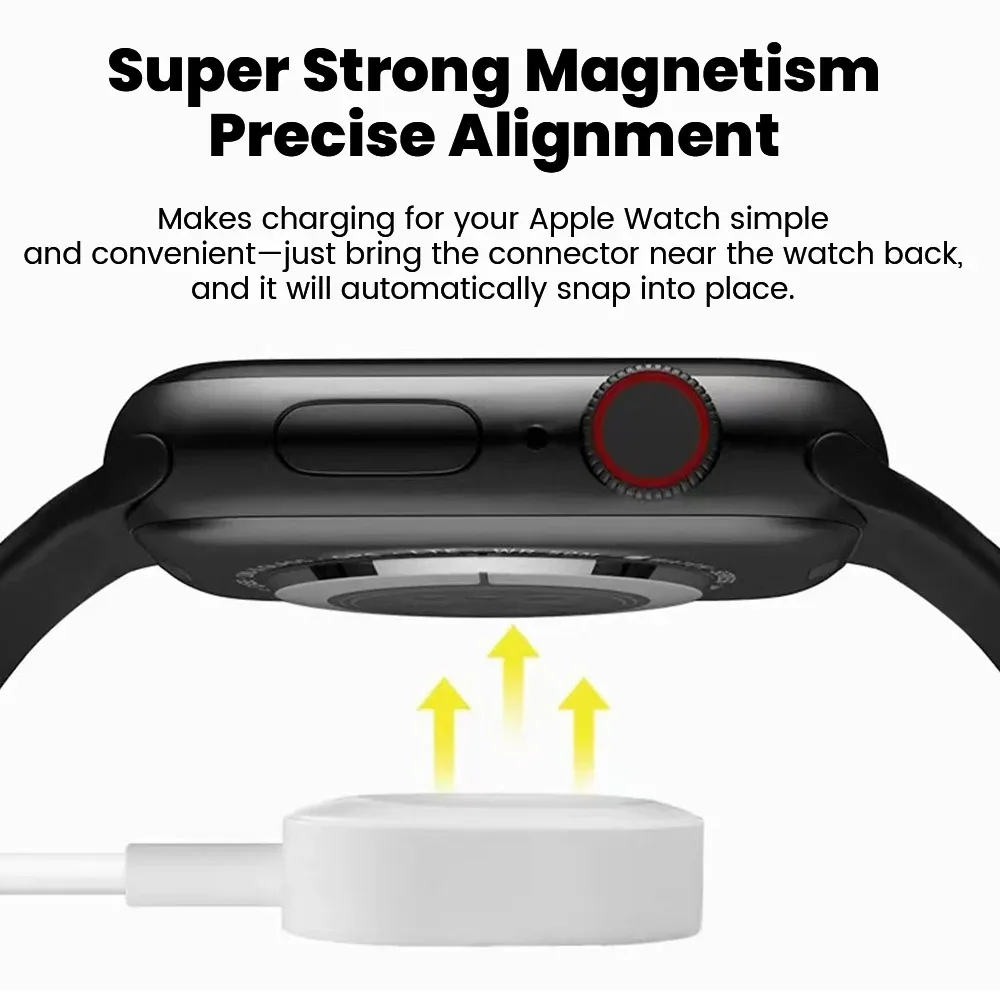 Câble de charge magnétique 1 m pour Apple Watch Series 11, 10, 9, 8, 7, 6, 5, 4, 3, 2, SE et Ultra, USB et USB-C, chargeur sans fil magnétique pour iWatch 6