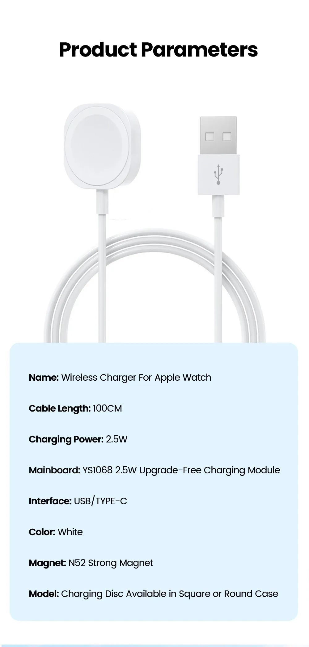 Câble de chargeur magnétique pour Apple Watch, détail du design