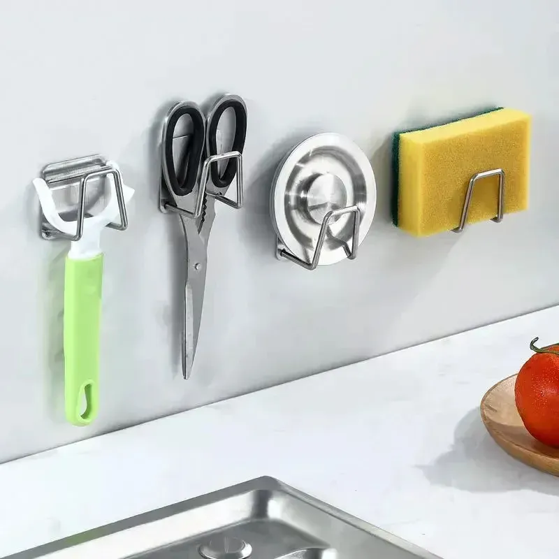Support mural auto-adhésif en acier inoxydable pour évier de cuisine, porte-éponges, égouttoir, support pour planche à découper, organisateur de rangement 3