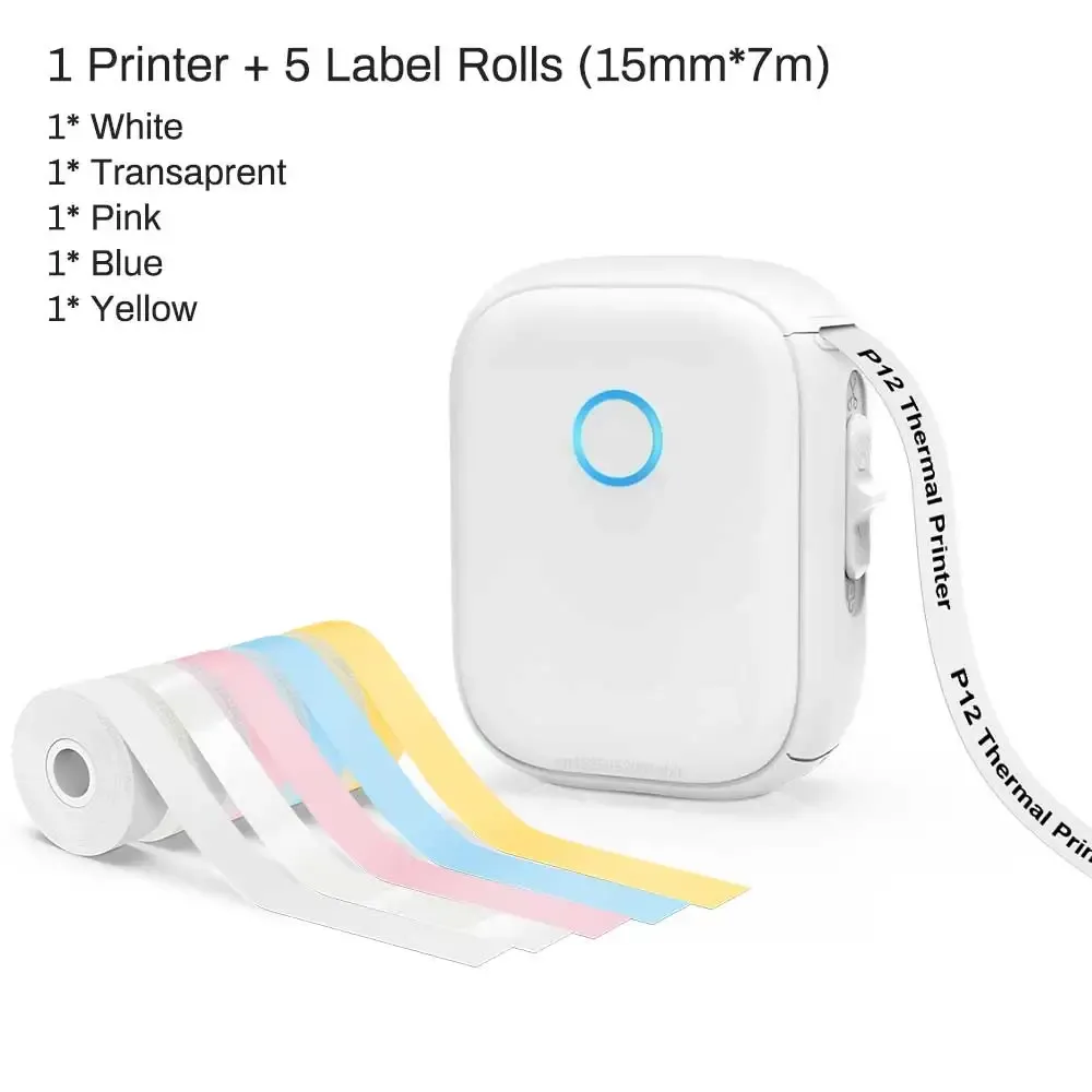 Mini-imprimante thermique portable Marklife P12 – Étiqueteuse pour autocollants adhésifs, compatible étiquettes P12 et 1PK en rouleau continu 26