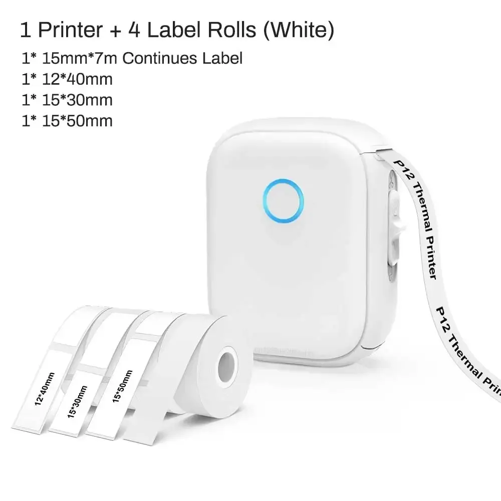 Mini-imprimante thermique portable Marklife P12 – Étiqueteuse pour autocollants adhésifs, compatible étiquettes P12 et 1PK en rouleau continu 20