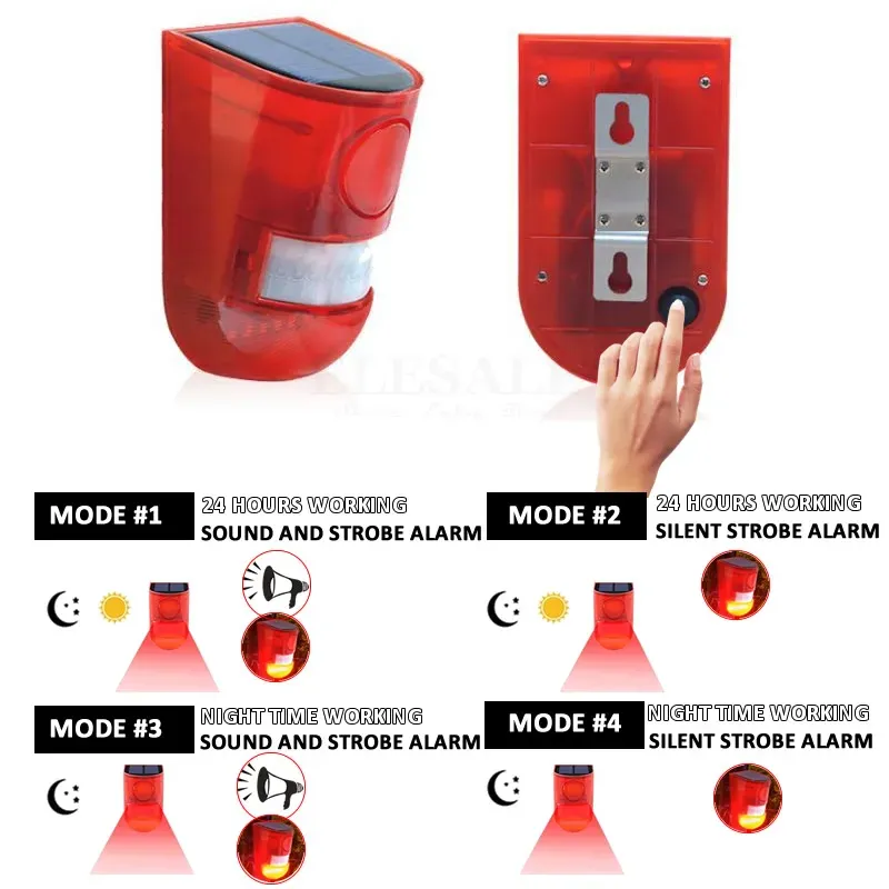 Alarme solaire à détecteur de mouvement infrarouge avec sirène 110 dB et flash stroboscopique pour maison, garage, hangar et caravane 3