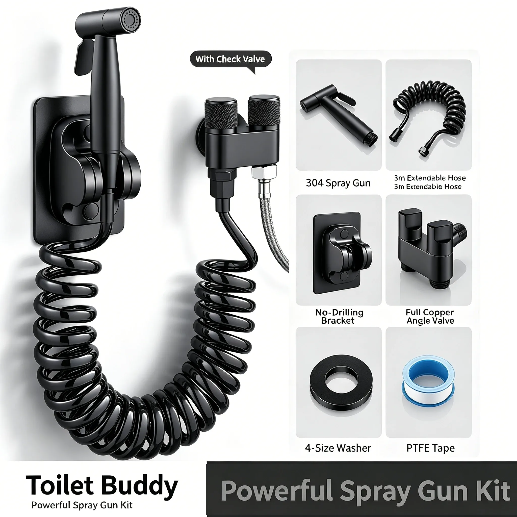 Pulvérisateur de bidet mural à double commande pour toilettes, Shattaf portable avec tuyau, pistolet de nettoyage multifonction pour hygiène féminine - Image 1