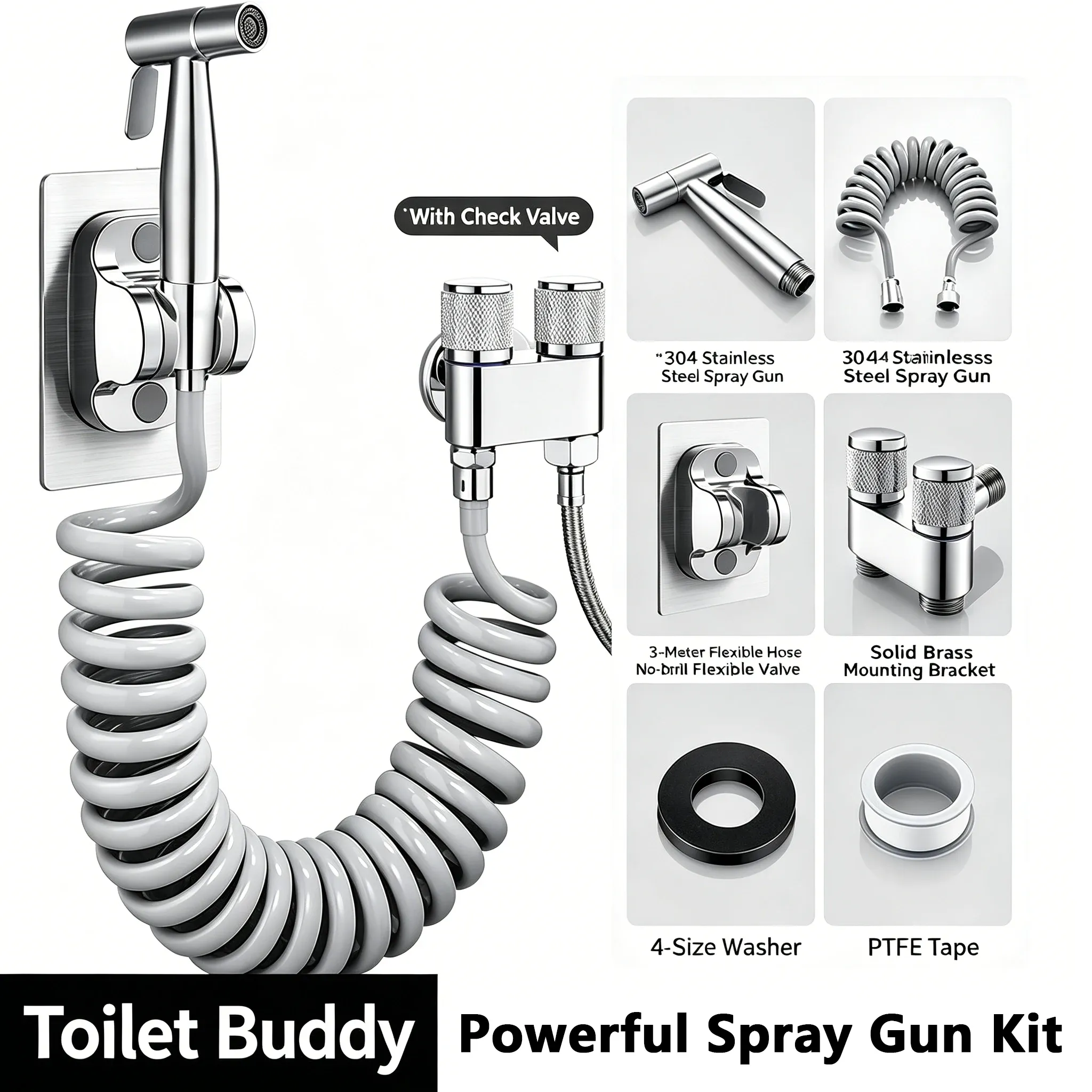 Pulvérisateur de bidet mural à double commande pour toilettes, Shattaf portable avec tuyau, pistolet de nettoyage multifonction pour hygiène féminine 7