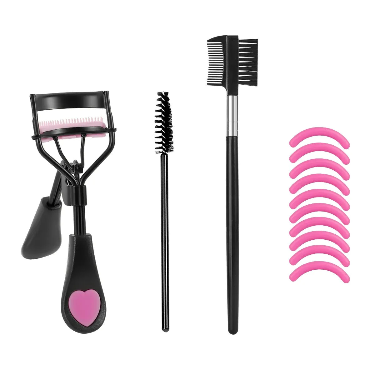 Recourbe-cils portable avec 10 embouts en silicone, peigne spiralé et brosse à sourcils 2