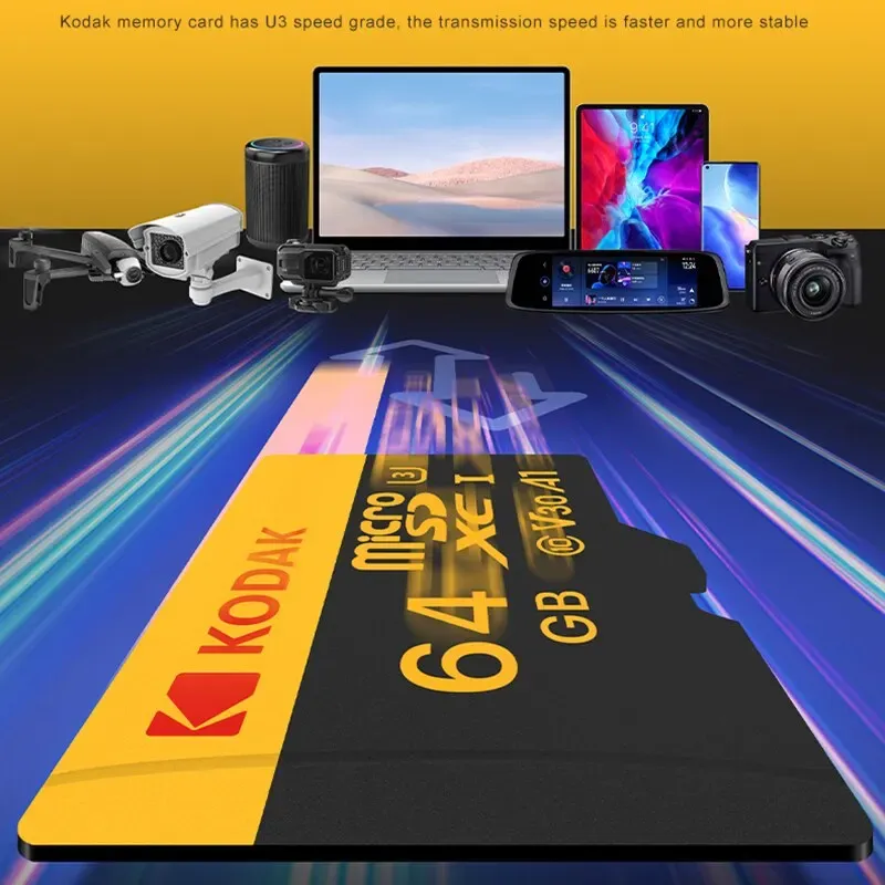 Carte mémoire microSD KODAK, jusqu'à 100 Mo/s, Classe 10 U3, 4K UHD, 32 Go à 256 Go 4