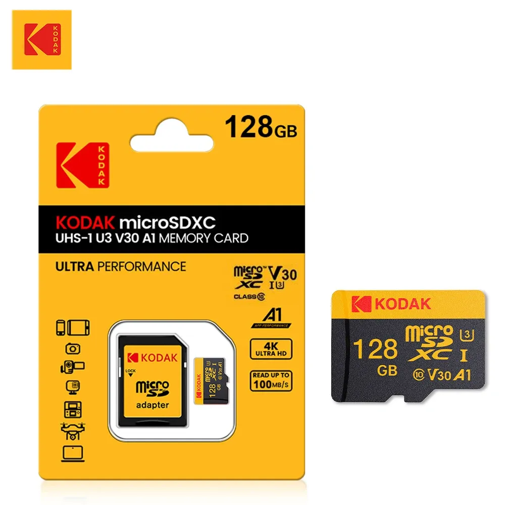 Carte mémoire microSD KODAK, jusqu'à 100 Mo/s, Classe 10 U3, 4K UHD, 32 Go à 256 Go 14