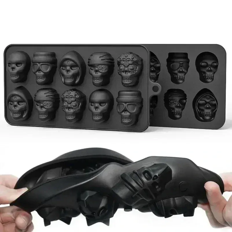 Moule à glaçons crâne en silicone réutilisable, 10 cavités