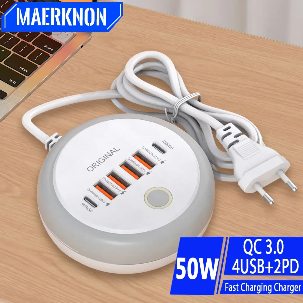 Chargeur mural multi-ports USB-C PD 50 W à charge rapide, compatible Samsung, iPhone et Xiaomi, prises EU/US/UK 1