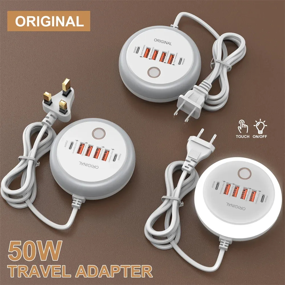 Chargeur mural multi-ports USB-C PD 50 W à charge rapide, compatible Samsung, iPhone et Xiaomi, prises EU/US/UK 4