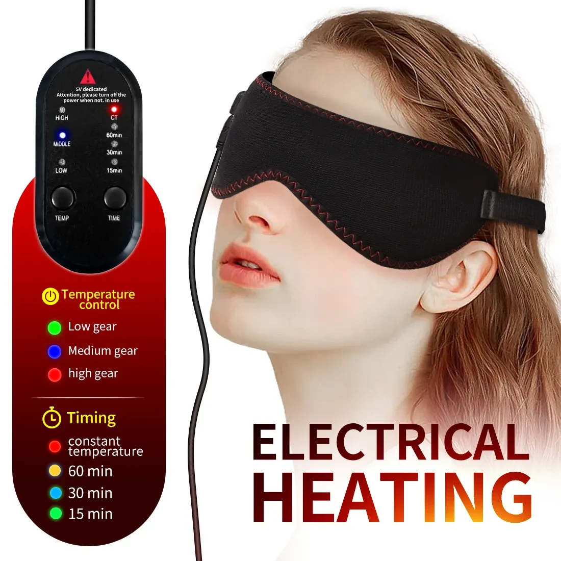 Masque chauffant pour les yeux secs avec 3 niveaux de chaleur, compresse chaude pour le sommeil et les cernes 3