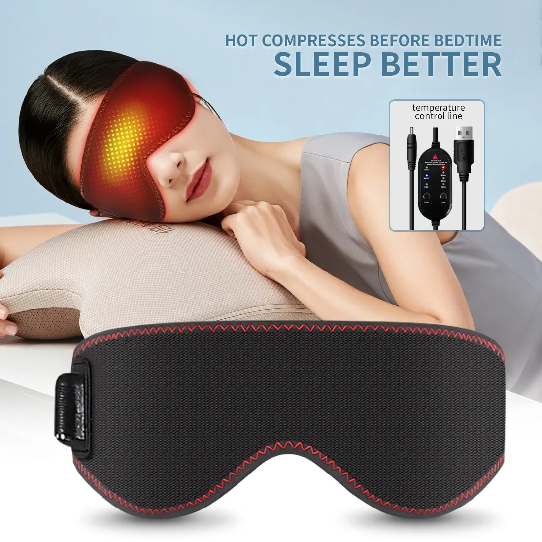 Masque chauffant pour les yeux secs avec 3 niveaux de chaleur, compresse chaude pour le sommeil et les cernes 2