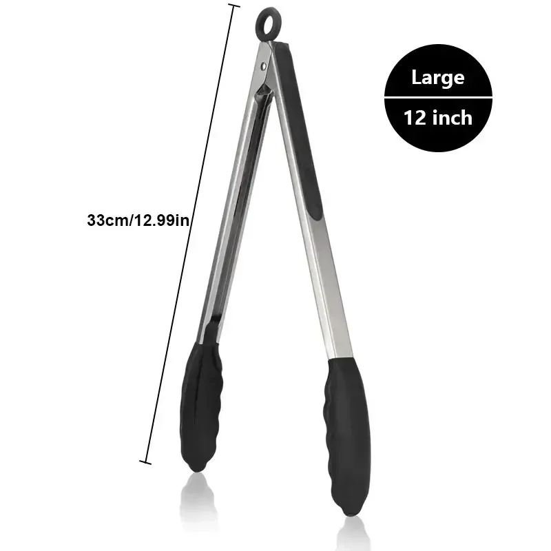 Pinces de cuisine robustes en acier inoxydable, 3 tailles disponibles, embouts en silicone, verrouillage haute résistance à la chaleur, poignée sécurisée 8