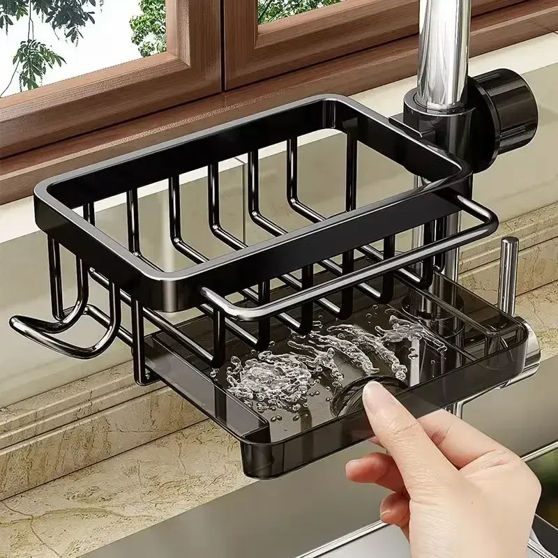 Organisateur de robinet d'évier de cuisine, égouttoir amovible pour éponge et savon, support de rangement anti-rouille, rangement suspendu pour évier