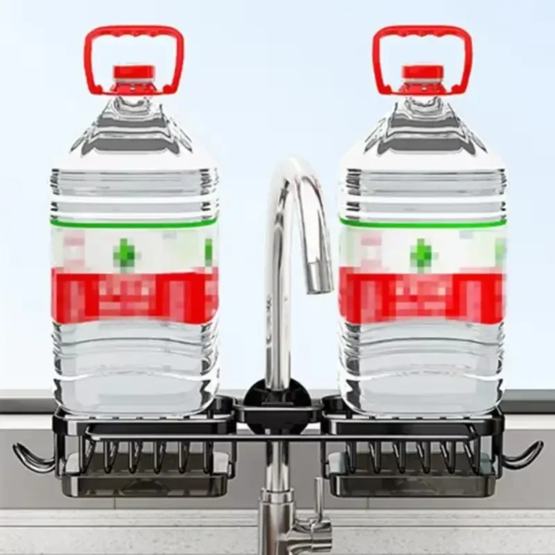 Organisateur de robinet d'évier de cuisine, égouttoir amovible pour éponge et savon, support de rangement anti-rouille, rangement suspendu pour évier 5