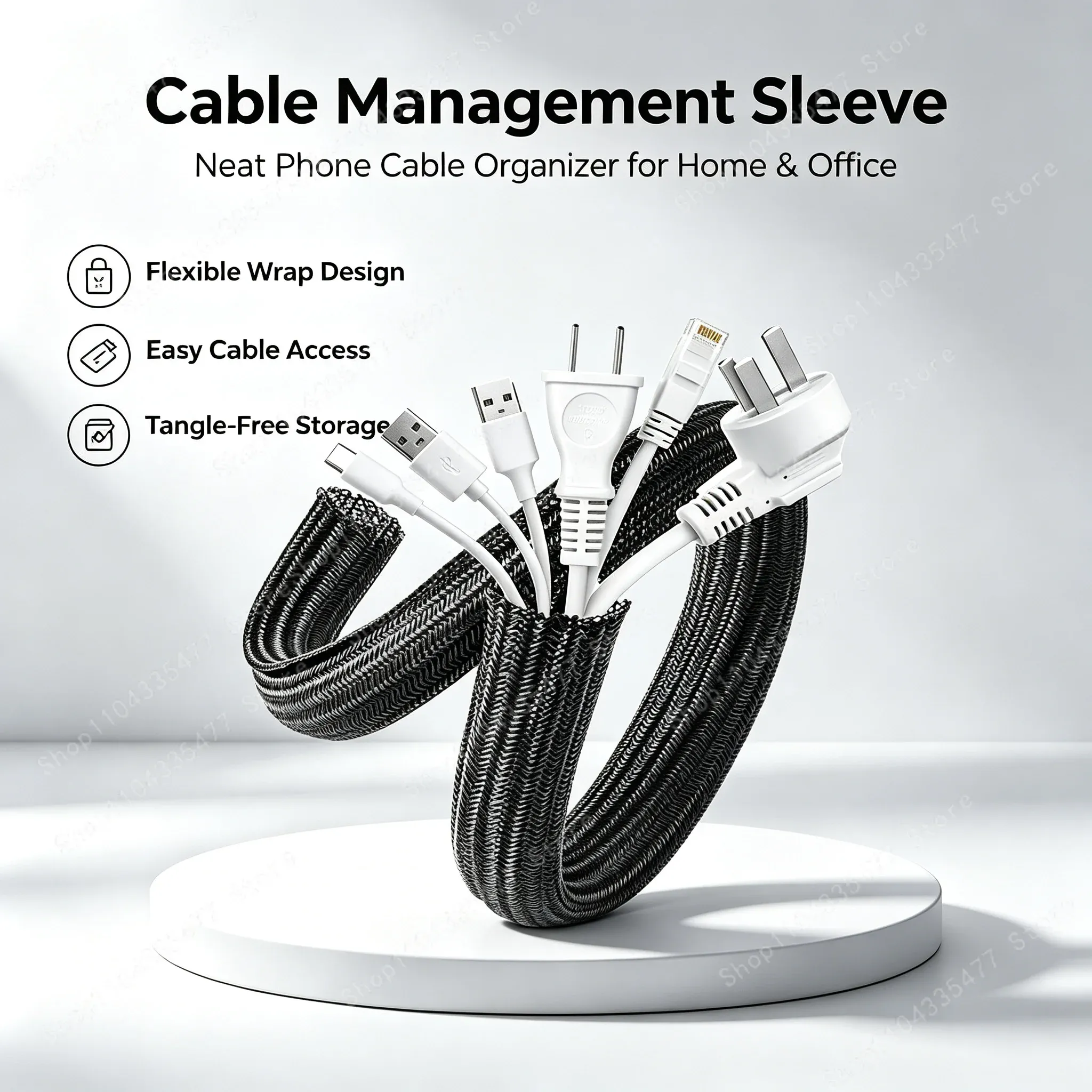 Gaine de câble tressée en nylon 1 m / 3 m / 5 m pour bureau, PC et TV