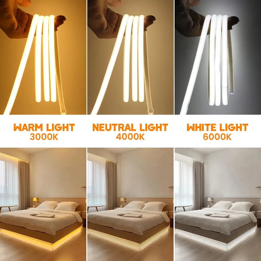 Bande LED COB 220V flexible et étanche avec variateur et kit d'alimentation, 288 LED, 3000K / 4000K / 6000K, éclairage décoratif pour cuisine 5