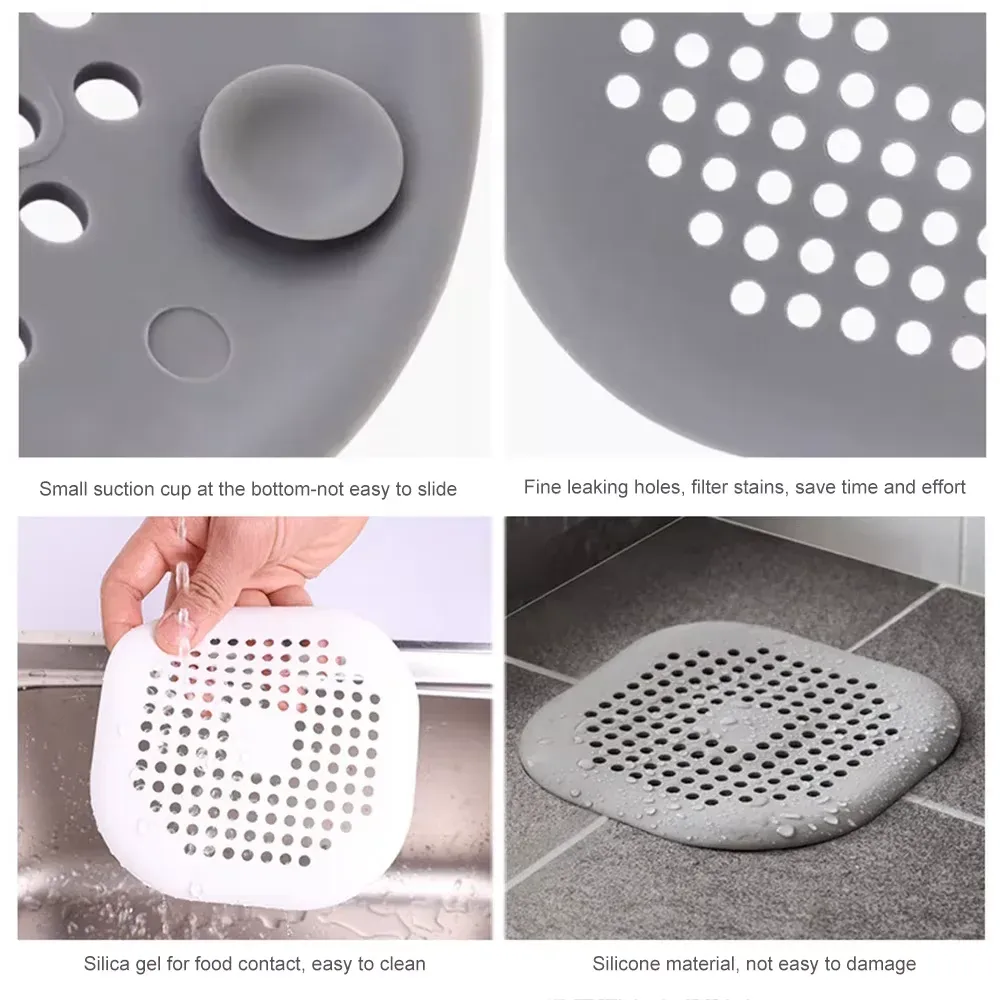 Crépine de douche en silicone, lot de 1 ou 3 pièces : filtre anti-cheveux pour évacuation de douche, couvre-évier et bouchon de sol pour salle de bain et cuisine 5