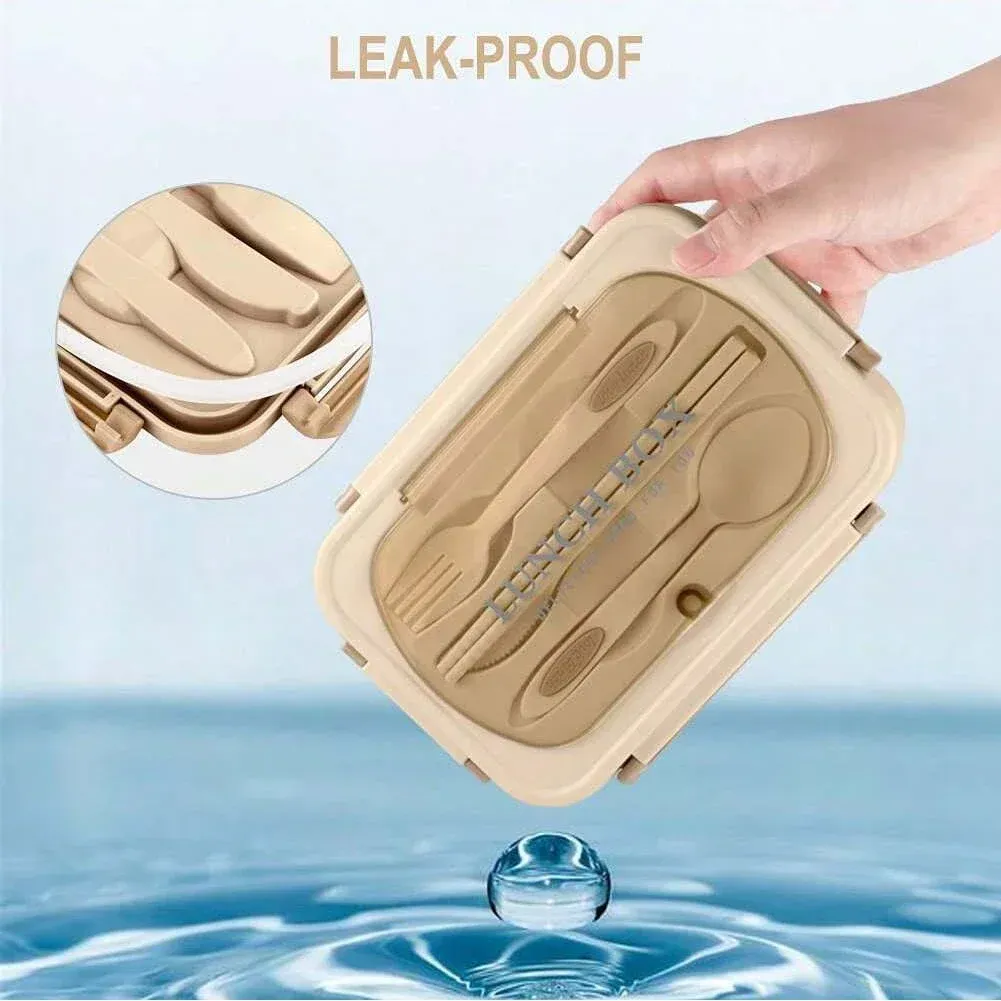 Boîte à déjeuner portable à compartiments pour enfants et étudiants, boîte Bento de bureau avec fourchette et cuillère, récipient de conservation des aliments compatible micro-ondes pour pique-nique 4