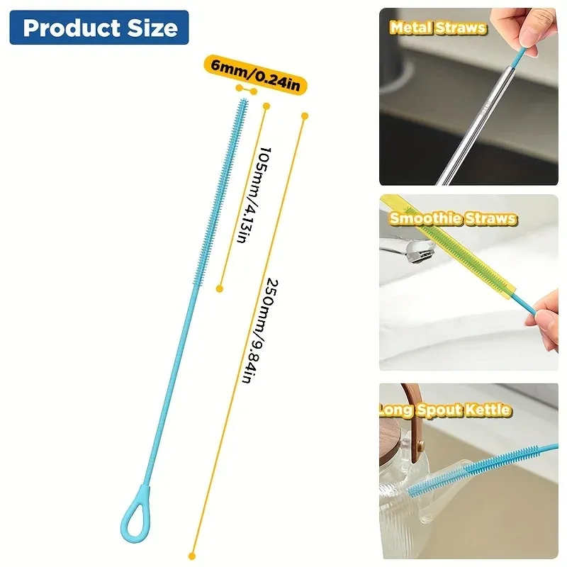 Brosse de nettoyage en silicone à long manche pour tasses et kit de nettoyage réutilisable pour pailles, Ø 6 mm 4