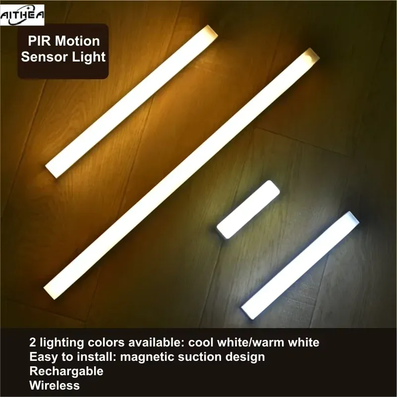 Lampes LED rechargeables USB à détecteur de mouvement PIR AITHEA, veilleuse portable à intensité réglable pour armoire et chambre