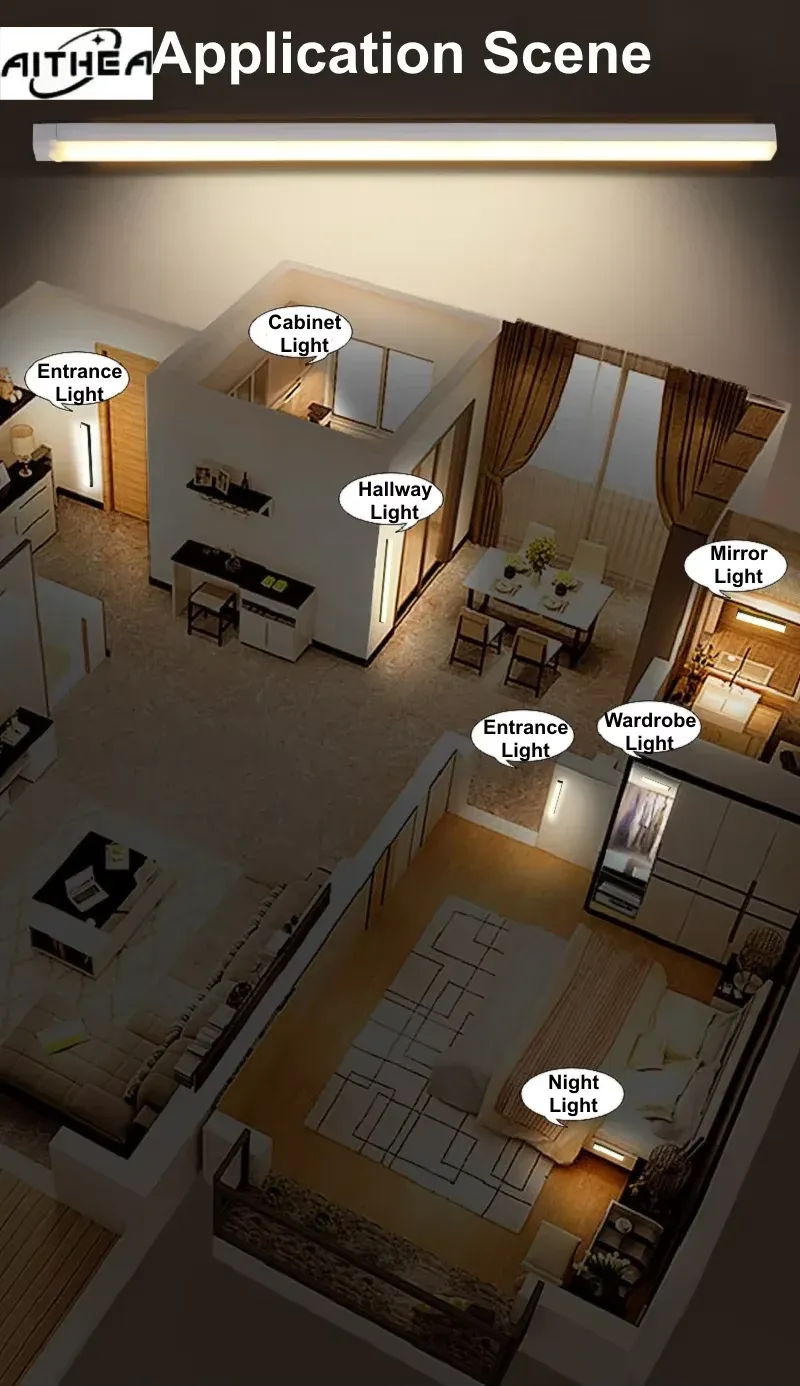 Lampes LED rechargeables USB à détecteur de mouvement PIR AITHEA, veilleuse portable à intensité réglable pour armoire et chambre 3